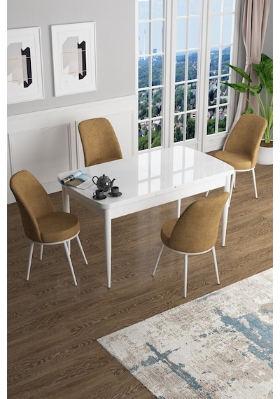 Canisa Concept Han Serisi 70x114 Açılabilir Mdf Mutfak Masası Takımı Beyaz Masa 4 Cappucino Sandalye Masa Beyaz Sandalyeler Cappucıno Canisa Concept Han Serisi 70x114 Açılabilir Mdf Mutfak Masası Takımı Beyaz Masa 4 Cappucino Sandalye Masa Beyaz Sandalyeler Cappucıno