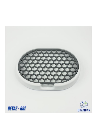Odamdan Modern Çift Renkli Beyaz-gri Katı Sabunluk - Su Tahliyeli Ve Izgaralı Tasarım 9x12 Cm Beyaz - Gri