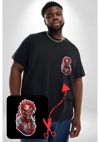 Angemiel Zombi Kırmızı The Walking Dead Siyah Büyük Beden Kadın Basic Minimal Baskılı Tişört Siyah