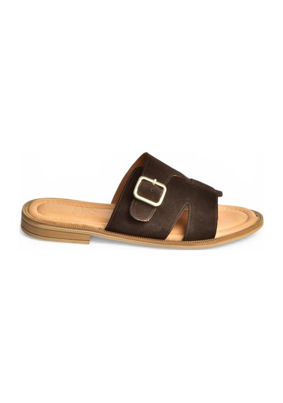Fox Shoes Y944791002 Kahverengi Hakiki Deri Süet Kadın Terlik