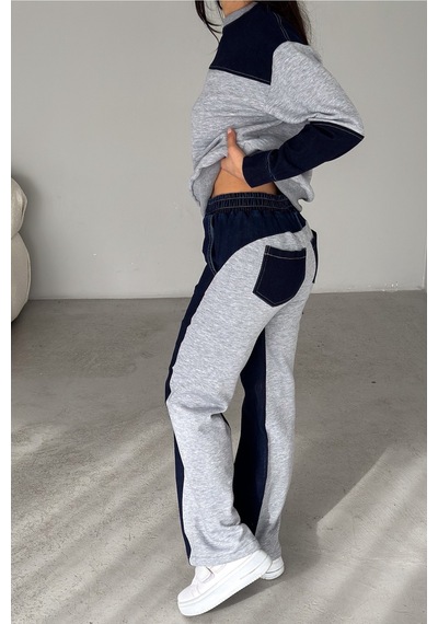 Femelle Beli Lastikli Denim Alt-üst Takım gri