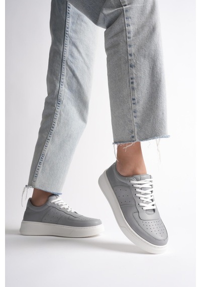 Analin Shoes Kadın Hakiki Deri Sneaker Bağcıklı Spor Ayakkabı Gri