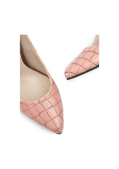 Deery Pembe Kroko Stiletto Kadın Topuklu Ayakkabı Pembe