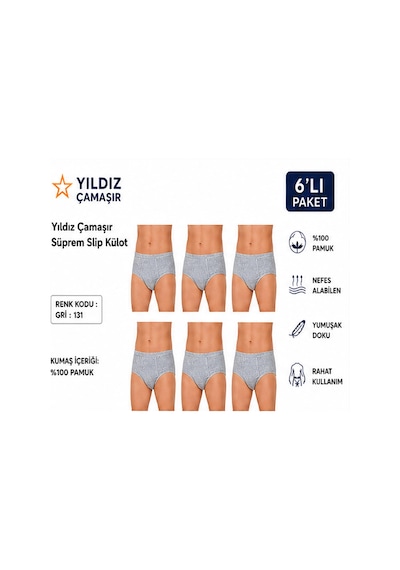 Yıldız Çamaşır Erkek Süprem Slip Külot 03-130-131 - 6 Adet Gri