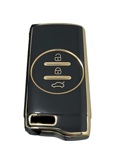 Autohan Keys Lüx Chery Tiggo 7 Pro İçin Akıllı Anahtar Kılıfı, Premium Siyah-gold, 3 Butonlu, Nano Kaplama