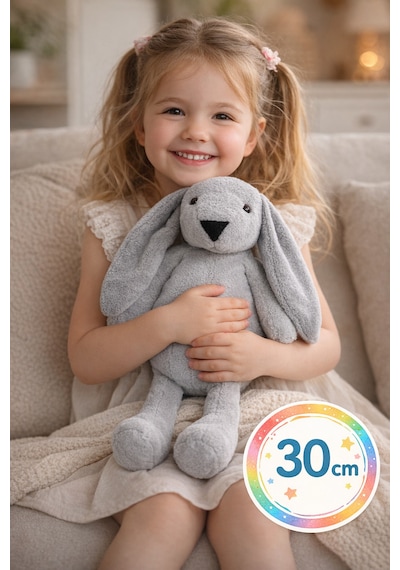 30 Cm Uzun Kulaklı Gri Peluş Tavşan Yumuşak Uyku Arkadaşı, Bebek Ve Çocuk Oyuncağı