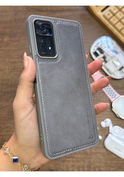 Redmi Note 11 Pro 4g Uyumlu Premium Deri Dokulu Darbelere Karşı Dayanıklı Nazal Silikon Kılıf Gri