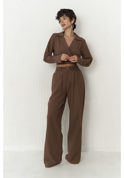 Mai Collection Mai Studios Co. Estila Kahve Crop Pantolon Takım Kahve