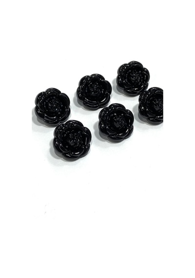 İtalyan Ceket Düğmesi / Gül Model / 6'lı Set / Siyah / 2.2 Cm / İgd1