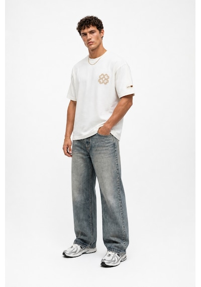 Respire Erkek Nakış Detaylı Oversize T-shirt Ekru