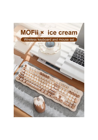Mofıı Ice Cream Kablosuz Klavye Mouse Seti 2.4g Retro Yuvarlak Tuşlu 104 Tuş Set Optik