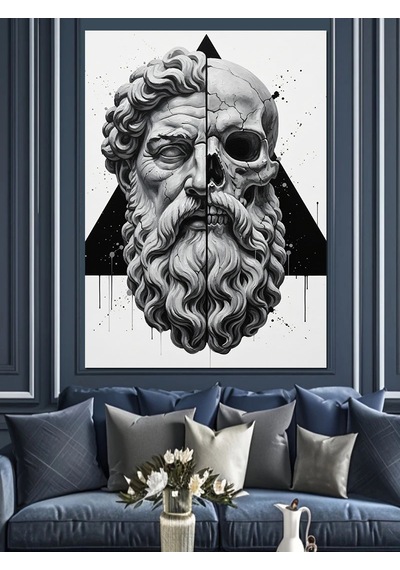 Ahşap Tablo Geometrik Antik Heykel Başı