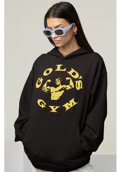 Sevbano Gold's Gym Arnold Tasarım Baskılı Unisex Oversize Bodybuilding Fi Siyah