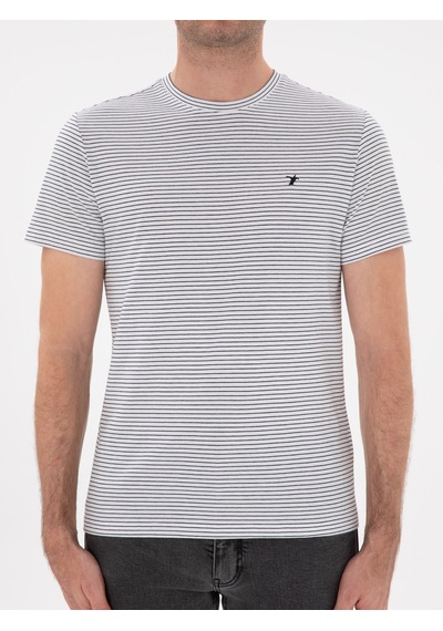 Siyah Slim Fit Bisiklet Yaka Çizgili T-shirt Beyaz