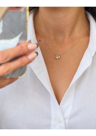 Liora Gold Tek Taş Zirkon Detaylı Minimal Çelik Kolye Altın