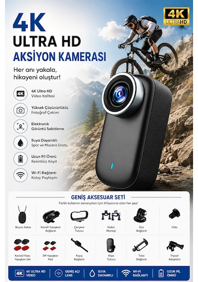 4k Ultra Hd Mini Wıfı Aksiyon Kamerası Taşınabilir Vücut Kamerası 1.47'hd Ekranlı Giyilebilir Video Siyah