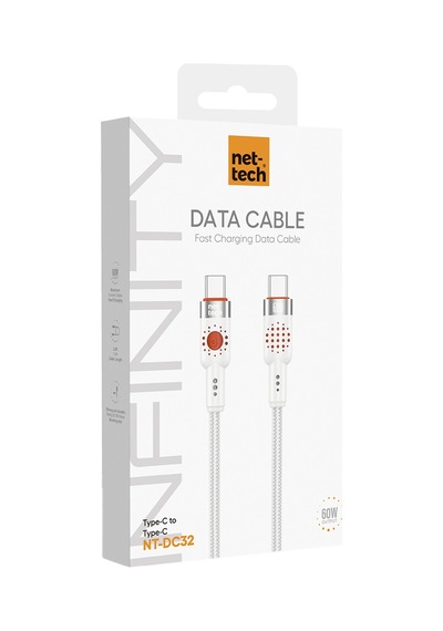 Nettech Nt-dc32 60w Plastik 100 Cm Type-c To Type-c Şarj Ve Data Kablosu Beyaz