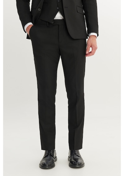AC&Co / Altınyıldız Classics Erkek Sıyah Slim Fit Dar Kesim Kırlangıç Yaka Kapak Cepli Yelekli Takım Elbise Siyah