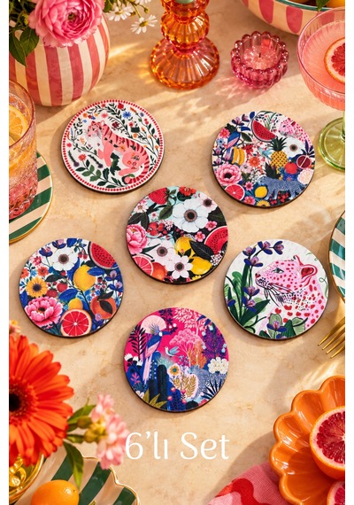 Wild Garden Dekoratif Bardak Altlığı 6 Lı Set 9 Cm, 3 Mm Ahşap Mdf, Dijital Baskı - 924200969 Diğer