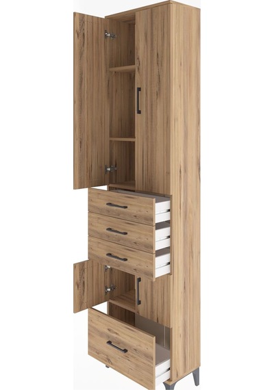 Arges Dolap 4 Raflı 4 Çekmeceli 4 Kapaklı 60x30x243 Çam-çam Çam