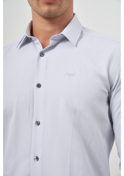 İmza Gri Uzun Kol Kendinden Desenli Armürlü 032 Sert Yaka Classic Slim Fit Gömlek 1004245151 Gri