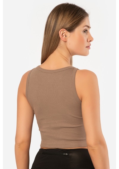 Türen Kadin Fitilli Crop T-shirt 3404 / Kahverengi