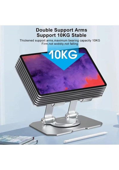 Ga91 360 Dönebilen İ-pad Tablet Standı Full Metal Kasa Ayarlanabilir Katlanabilir Masaüstü Stand Tutucu