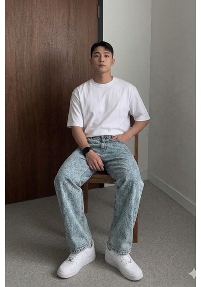 Tarz Cool Erkek Bol Paça Jean Pantolon Rahat Kesim Denim Mavi