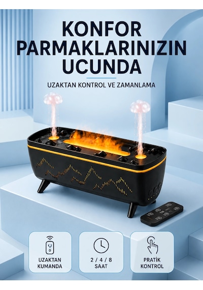 Siyah Aroma Difüzörü Jöle Damla Efektli Hava Nemlendirici Uzaktan Kumandalı Led Işıklı