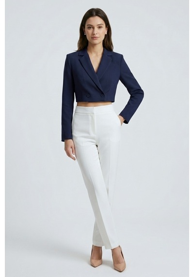 Saade Koyu Lacivert Kadın Regular Fit Kruvaze Kapama Dokuma Crop Blazer Ceket -şık & Spor Saade Koyu Lacivert Kadın Regular Fit Kruvaze Kapama Dokuma Crop Blazer Ceket -şık & Spor