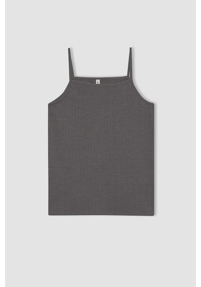 Defacto Kız Çocuk Baskılı Crop Bisiklet Yaka  Sweatshirt Askılı Atlet 2'li Takım B2517A823WNGR449 Gri