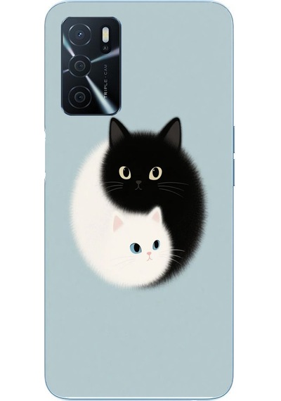 Oppo A16 Uyumlu Yin Yang Kediler Baskılı Silikon Kılıf Renkli