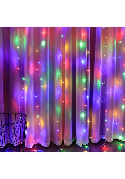 Rgb Perde Led Işık 3x3m 300 Led, 10 Sarkıtlı Ortam Aydınlatma Işığı Karışık-çok Renkli