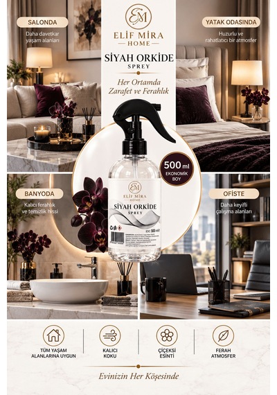 Oda Kokusu Sprey Siyah Orkide Kalıcı Oda Parfümü 500 Ml