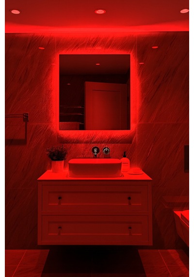Digital Hayat Rgb Led Işıklı Kare Ayna Dekoratif Banyo Makyaj Aynası Sınırsız Renk Çok Renkli