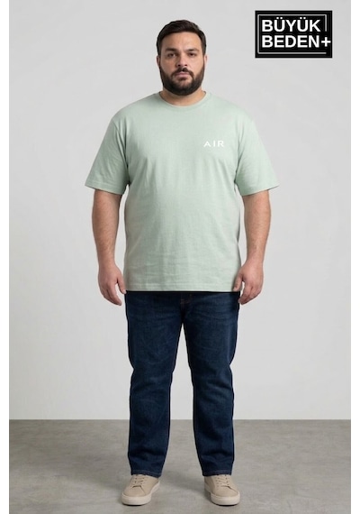 Superlife Erkek Büyük Beden Ar Baskılı 3xl-6xl Bisiklet Yaka Tshırt Spr26bts510-01 Yeşil
