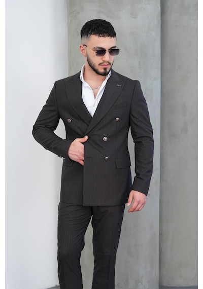 Dupont Classics Dupont Slim Fit Sivri Yaka 6 Drop Çift Yırtmaç Çizgili Viskon Kruvaze Erkek Takım Elbise Kahverengi Dupont Classics Dupont Slim Fit Sivri Yaka 6 Drop Çift Yırtmaç Çizgili Viskon Kruvaze Erkek Takım Elbise Kahverengi