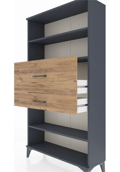Arges Dolap 3 Raflı 2 Çekmeceli 88x30x163 Antrasit-çam Antrasit