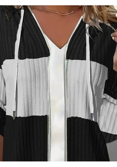 Nnstartshopping Kadın Uzun Kollu Kapşonlu Önden Fermuarlı Blok Desenli Şardonlu Kaşkorse Ceket Siyah Nnstartshopping Kadın Uzun Kollu Kapşonlu Önden Fermuarlı Blok Desenli Şardonlu Kaşkorse Ceket Siyah