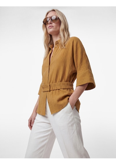 Koton Viskon Karışımlı Dokulu Geniş 3/4 Kısa Kollu Kemerli Oversize Gömlek Haki 6sak60304pw Koton Viskon Karışımlı Dokulu Geniş 3/4 Kısa Kollu Kemerli Oversize Gömlek Haki 6sak60304pw