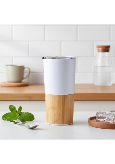 600 Ml Bambu Tabanlı Çelik Termos Mug - 5 Farklı Renk Seçenekli Sıcak Ve Soğuk Tutucu Seyahat Bardağı Beyaz Çok Renkli