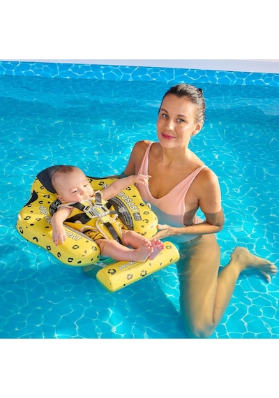 Mambobaby Yüzme Simidi - Yellow Leopard, Emniyetli, Gölgelikli Ve Ayak Destekli