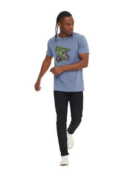 The Crow Erkek Rider Baskılı T-shirt Tc7059 Mavi 