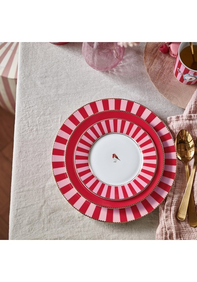 Kırmızı Pembe Porselen Yemek Tabağı 26,5 Cm