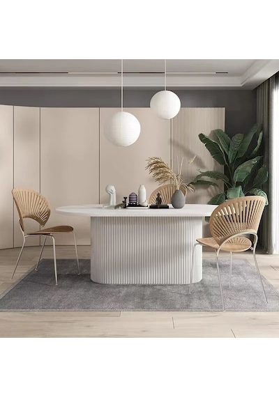 Terra Oval Natural Ahşap Bohem Masa 80x160 Beyaz