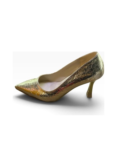 By Doğanrenas Kadın İnce Topuk Çatlak Rugan Suni Deri Stiletto Altın - 942587474 Altın