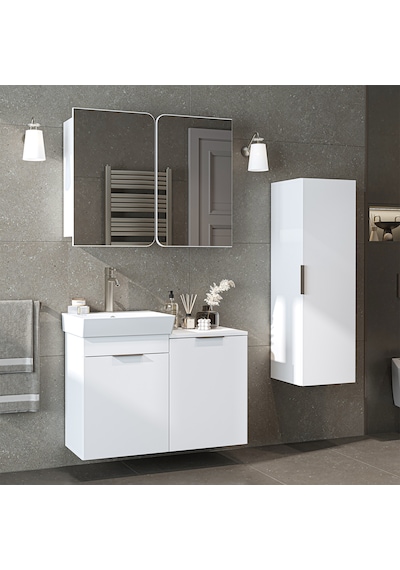 Dubai Mdflam Sepetli Banyo Dolabı Seti, Lavabolu Alt Dolap + Aynalı Banyo Üst Dolabı + Boy Dolabı Beyaz Dubai Mdflam Sepetli Banyo Dolabı Seti, Lavabolu Alt Dolap + Aynalı Banyo Üst Dolabı + Boy Dolabı Beyaz