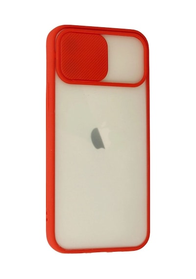 Apple İphone Uyumlu 12 Kılıf Palm Buzlu Kamera Sürgülü Silikon - Kırmızı Çok Renkli