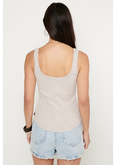 AC&Co / Altınyıldız Classics Kadın Bej Melanj Pamuklu Kaşkorse Yumuşak Dokulu Slim Fit Dar Kesim Bisiklet Yaka Esnek Body
