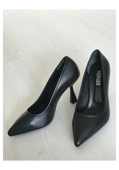 Gencer Leather Hakiki Deri Stiletto Ayakkabı Siyah Siyah